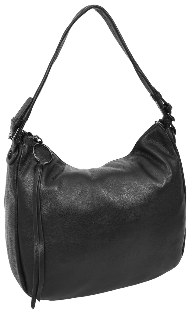 Ottawa Women's Genuine Leather Hobo Style Shoulder Handbag  Black-4