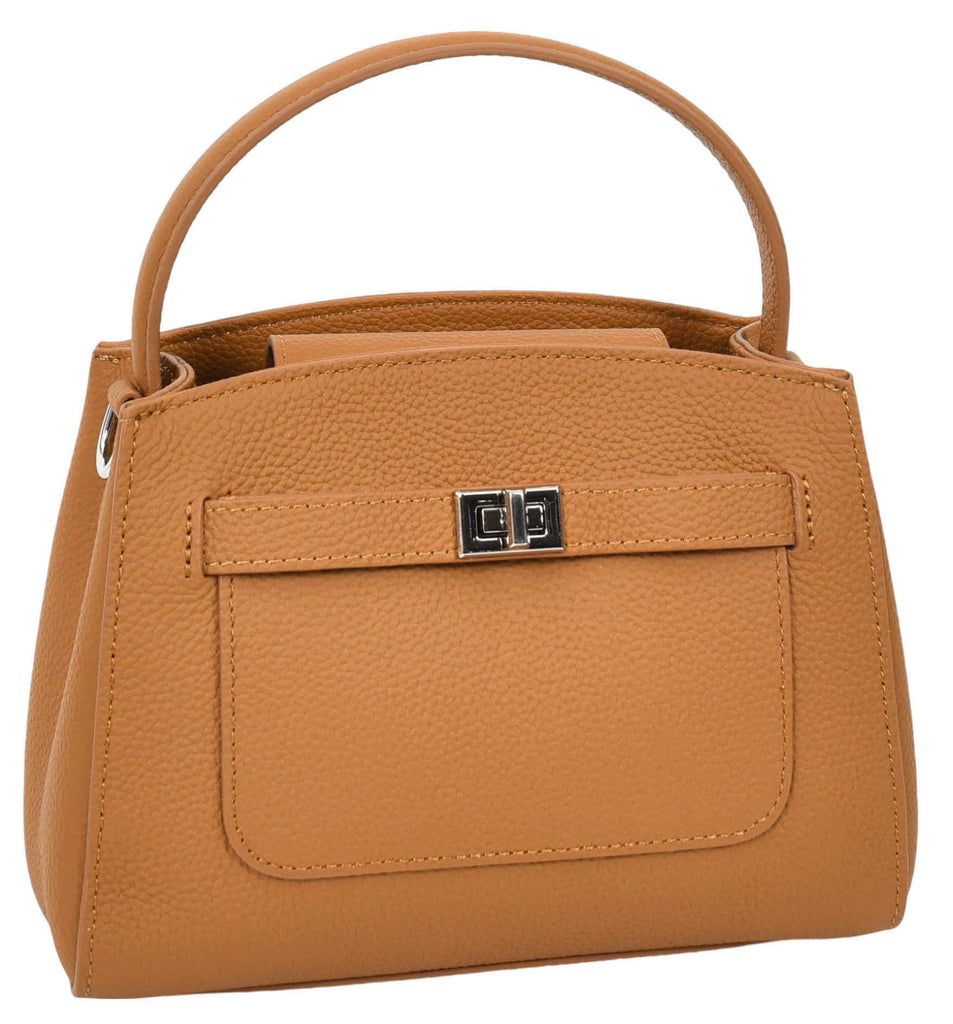 Halifax Women Small Leather Top Handle Shoulder Handbag Tan-6