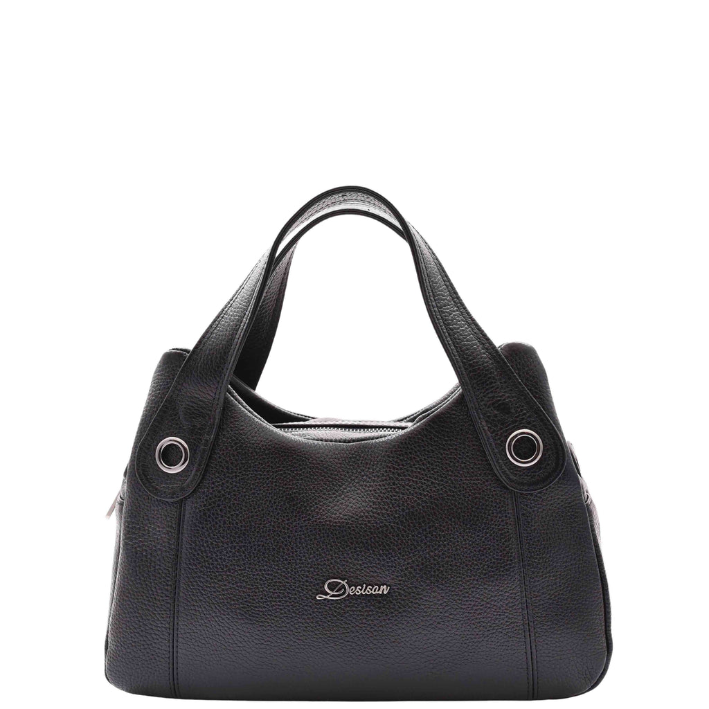 DR587 Women's Small Handbag Textured Leather Shoulder Bag Black 6