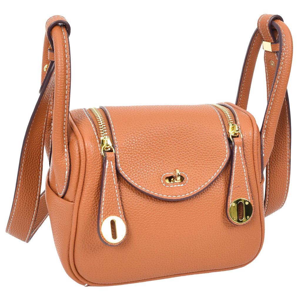 Regina Women's Faux Leather Mini Shoulder Strap Bag Brown-6