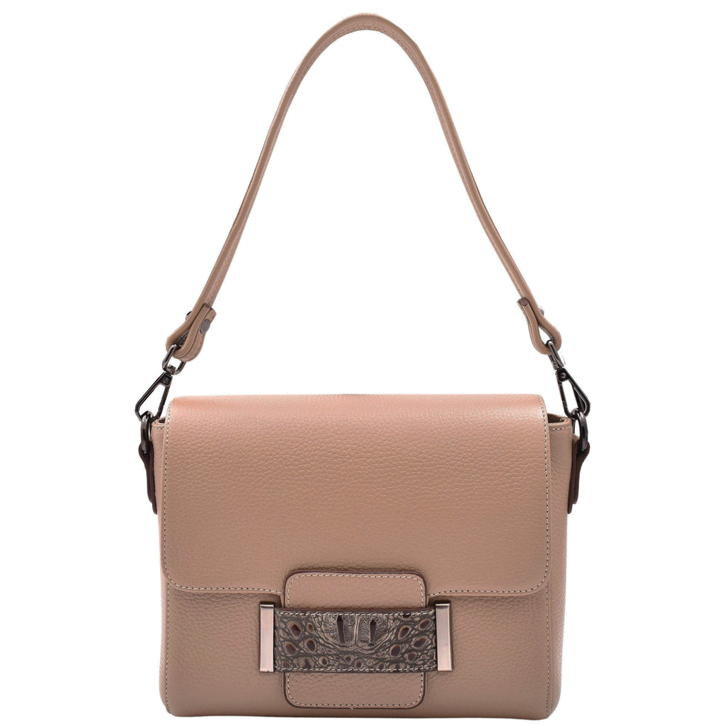 DR582 Women's Leather Adjustable Shoulder Strap Messenger Bag Taupe 6