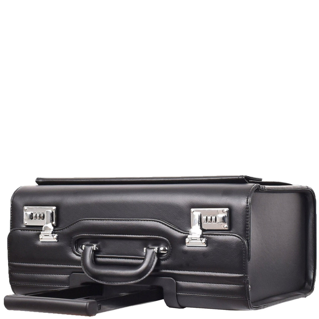 DR689 Leather Cabin Bag Four Wheel Carry on Pilot Case Black 9