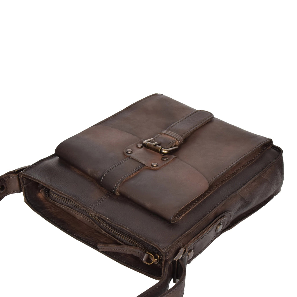 DR275 Mens Real Leather Vintage Body Bag Classic Brown 6