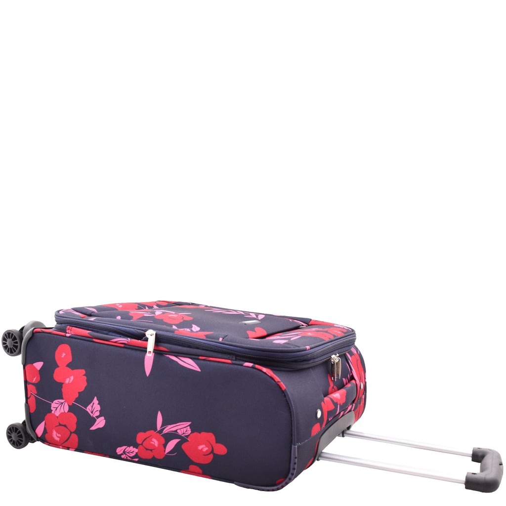 DR630 Soft Shell 4 Wheel Flower Print Expandable Cabin Suitcase Navy 6