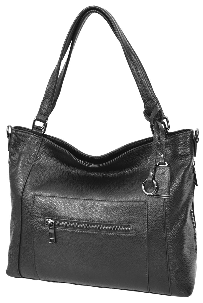 Abigail Women Leather Zip Opening Tote Shoulder Handbag Black-7