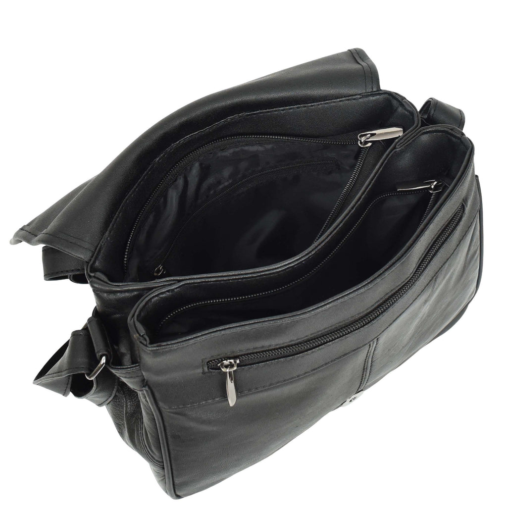 DR649 Women's Soft Leather Medium Cross Body Messenger Bag Black 7