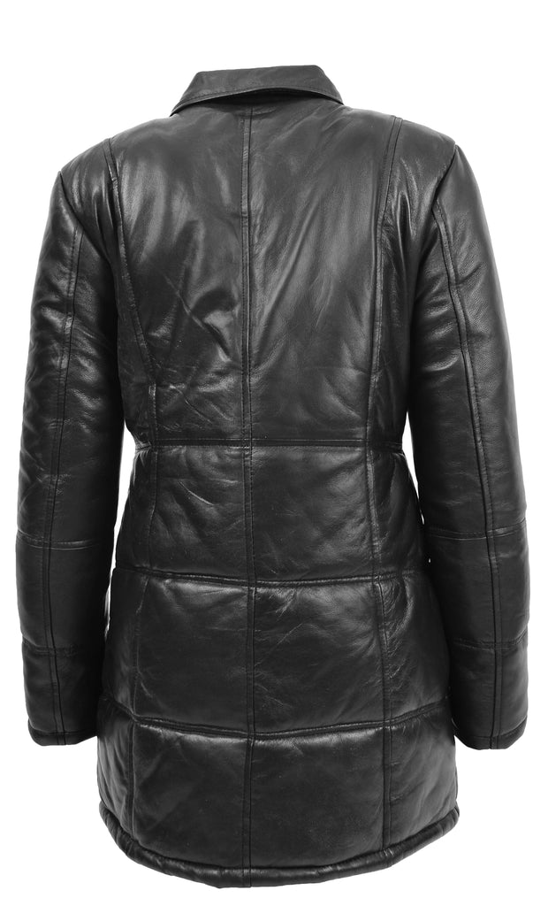 DR254 Women’s Leather 3/4 Length Puffer Coat Black 7