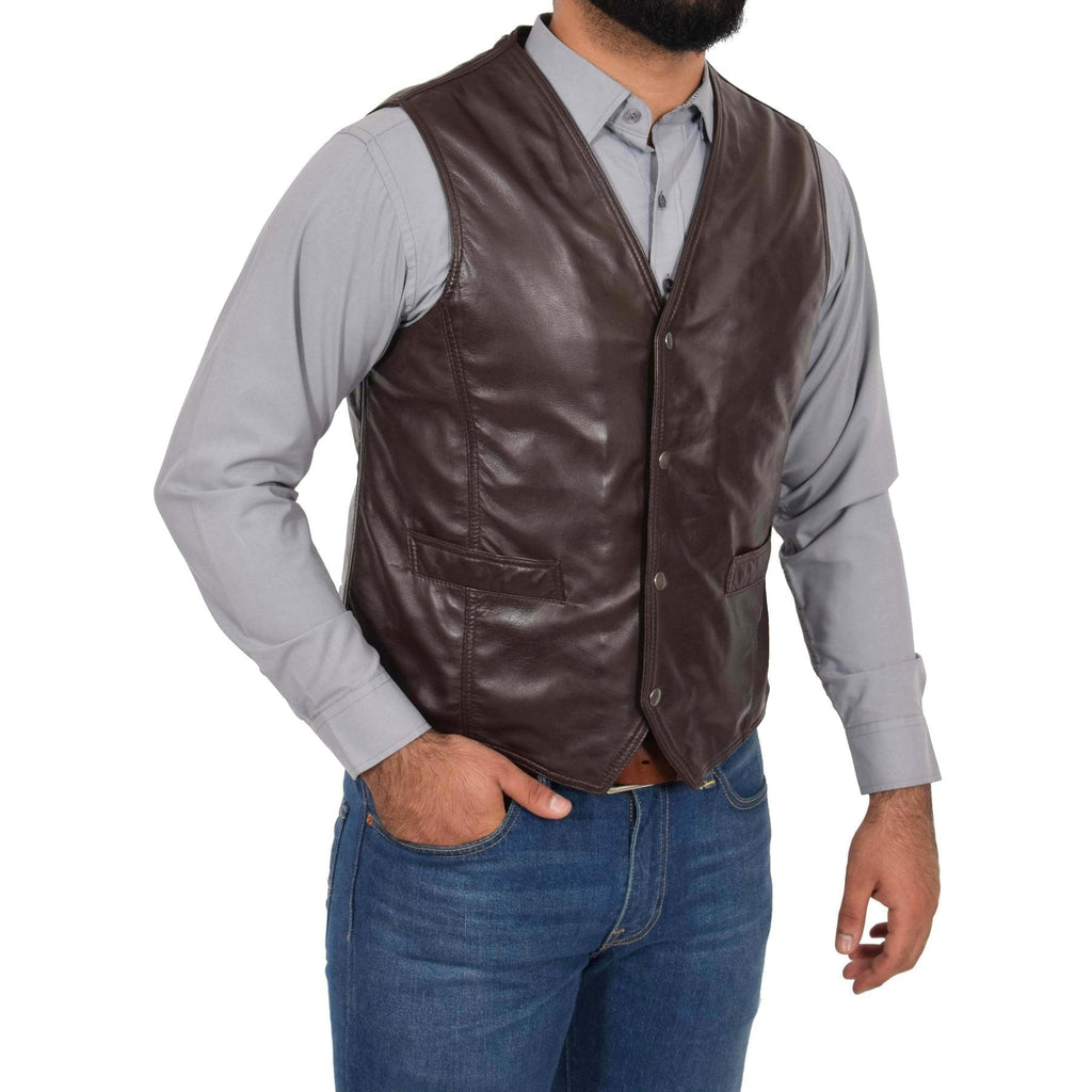 DR105 Men’s Classic Leather Waistcoat Brown 1