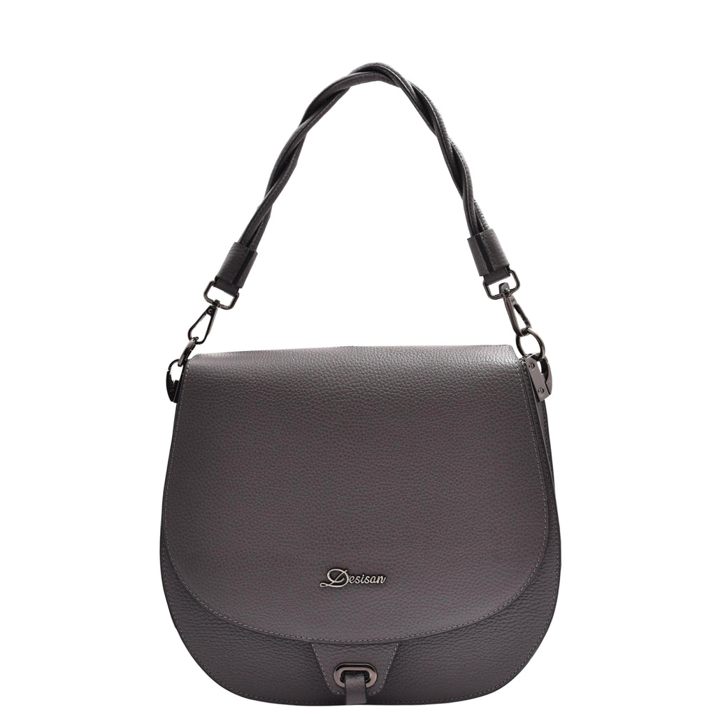 DR581 Women's Real Leather Twist Handle Shoulder Bag Grey 7