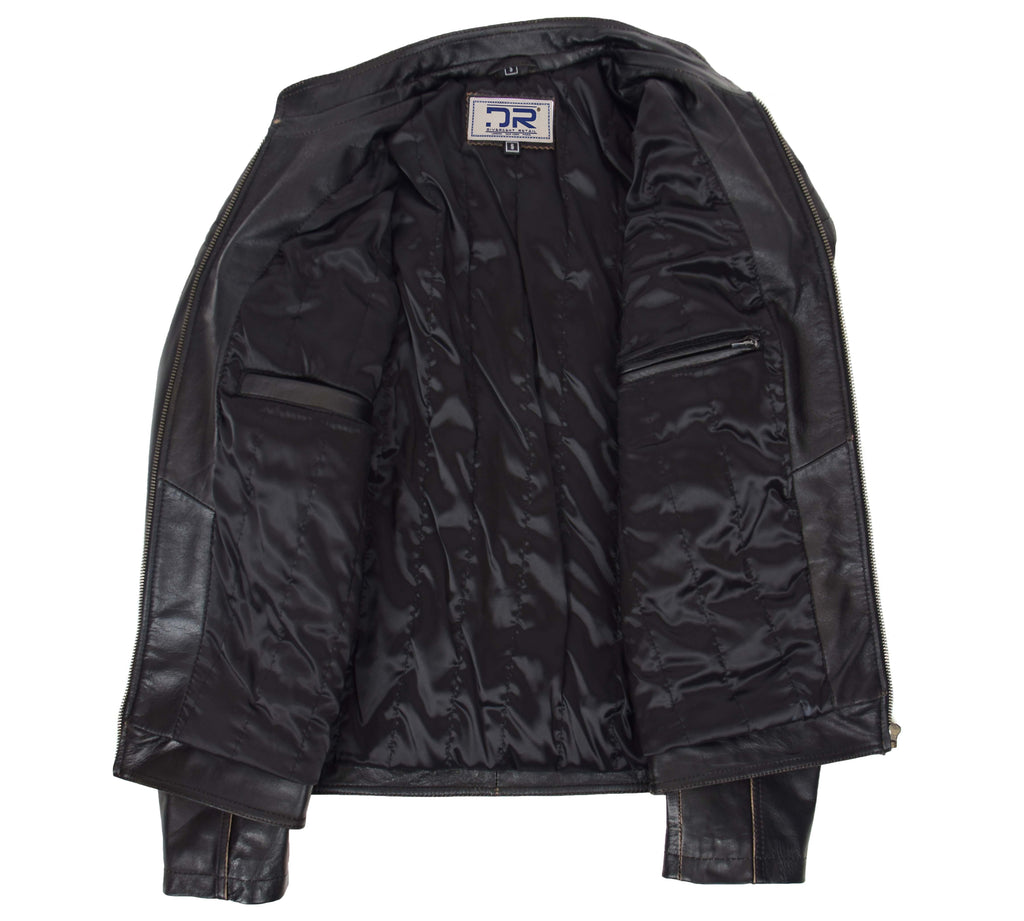 DR561 Men's Vintage Biker Leather Jacket Dark Brown 7
