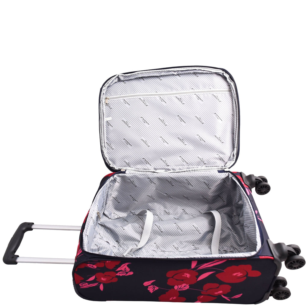 DR630 Soft Shell 4 Wheel Flower Print Expandable Cabin Suitcase Navy 7