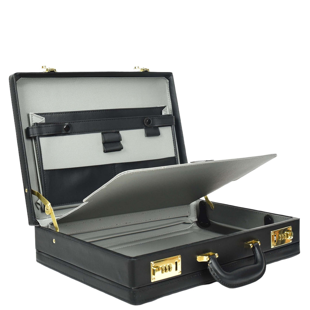 DR657 Expandable Leather Briefcase Combination Lock Attache Case Black 7