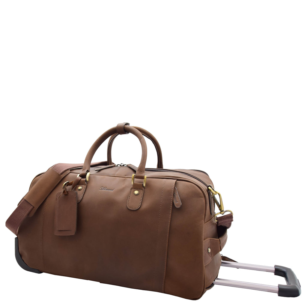 DR611 Premium Leather Overnight Wheeled Holdall Bag Brown 7