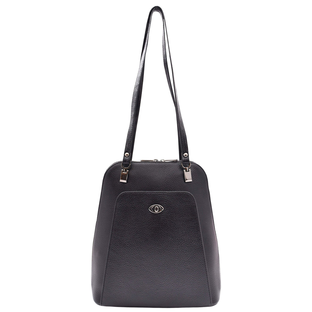 DR615 Women's Backpack Style Leather Shoulder Bag Black 7