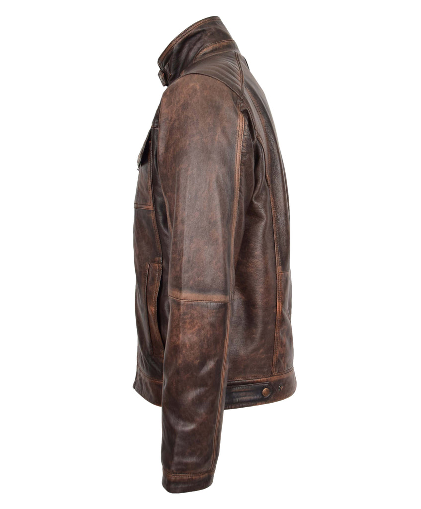 DR560 Men's Urban Biker Style Leather Jacket Brown 7