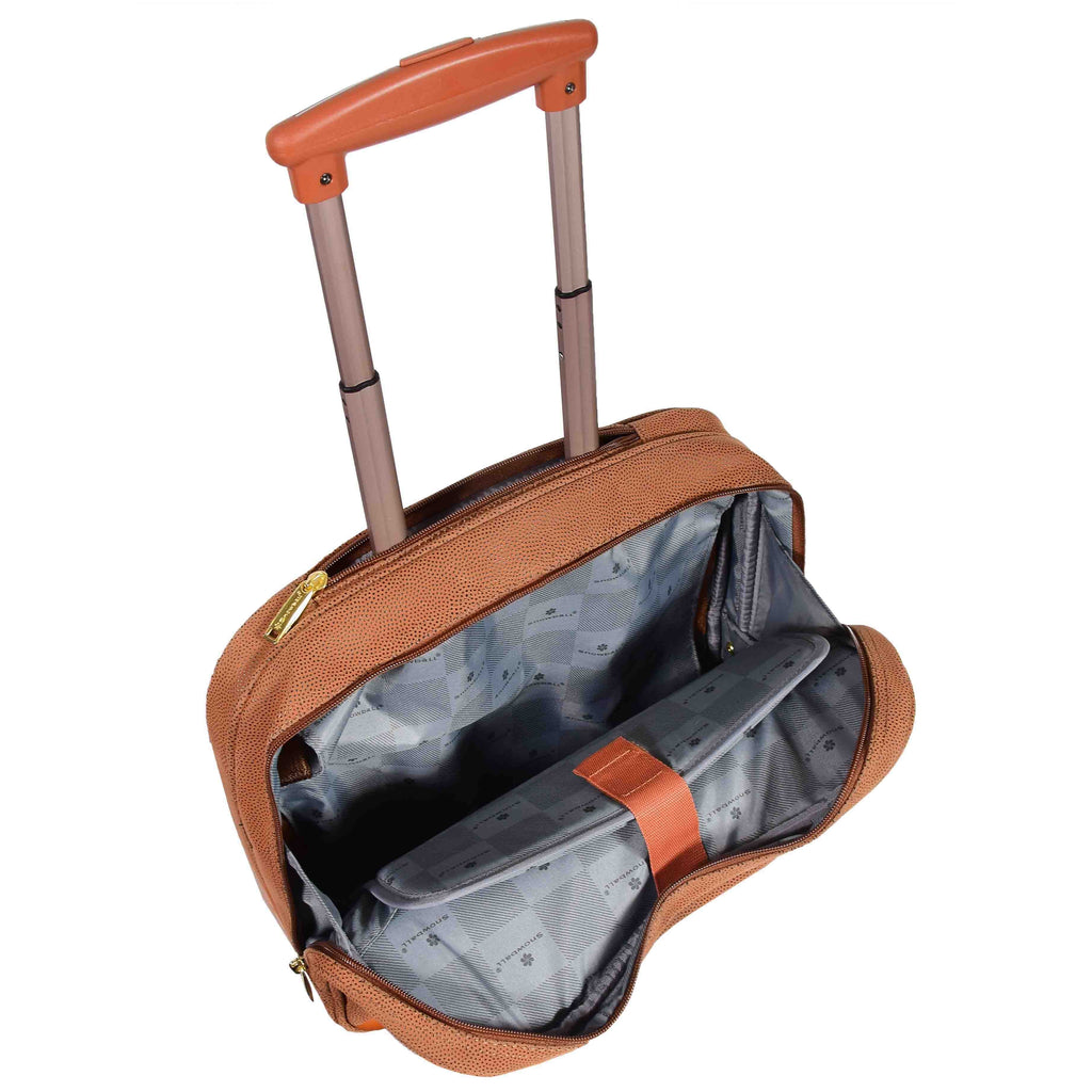 DR647 Faux Suede Briefcase Style Travel Bag Wheeled Pilot Case Camel 7