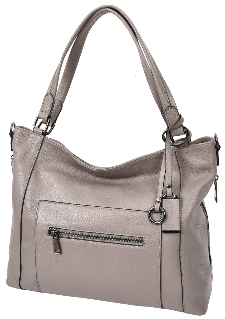 Abigail Women Leather Zip Opening Tote Shoulder Handbag Grey-7