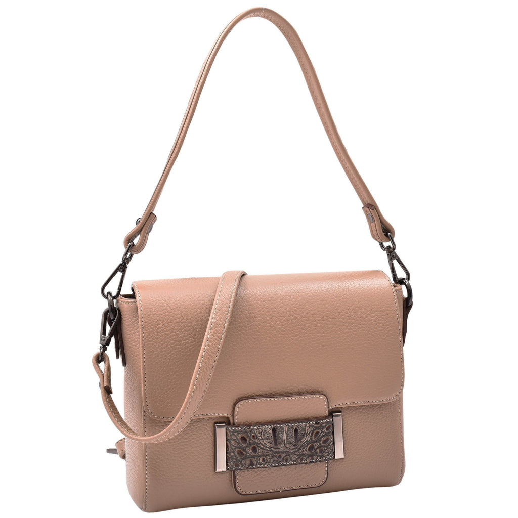 DR582 Women's Leather Adjustable Shoulder Strap Messenger Bag Taupe 7