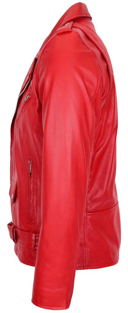 DR100 Men's Biker Real Leather Jacket Red 5