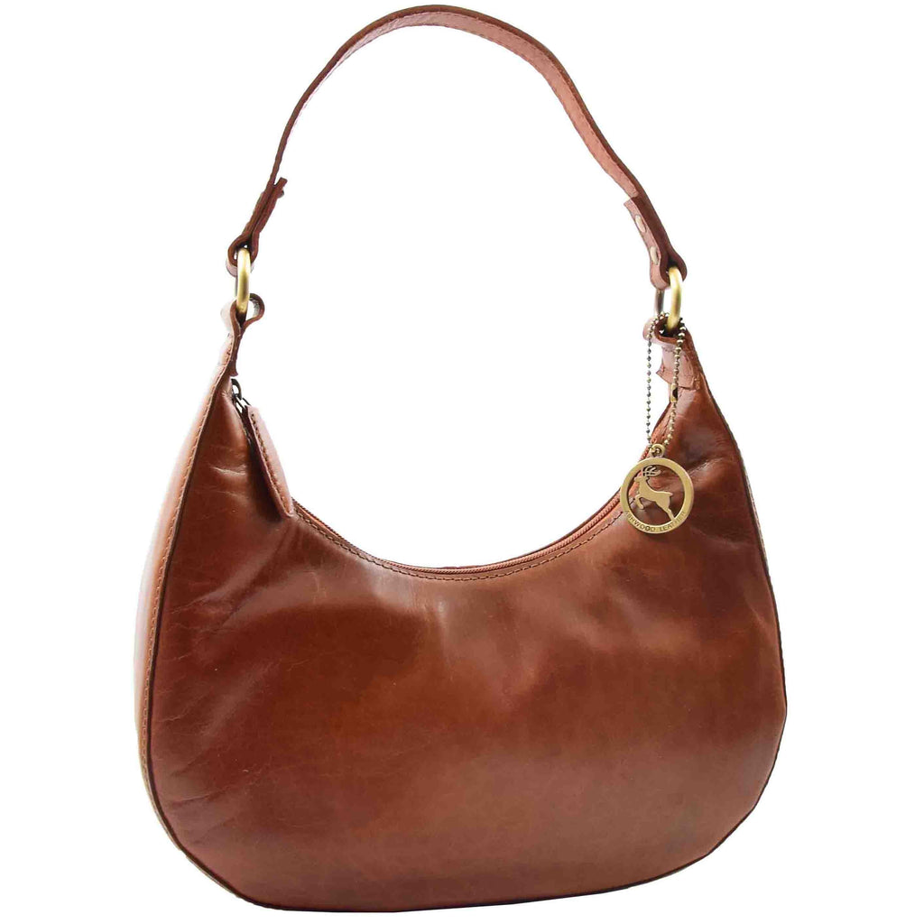 DR557 Women's Real Leather Classic Shoulder Hobo Bag Cognac 5