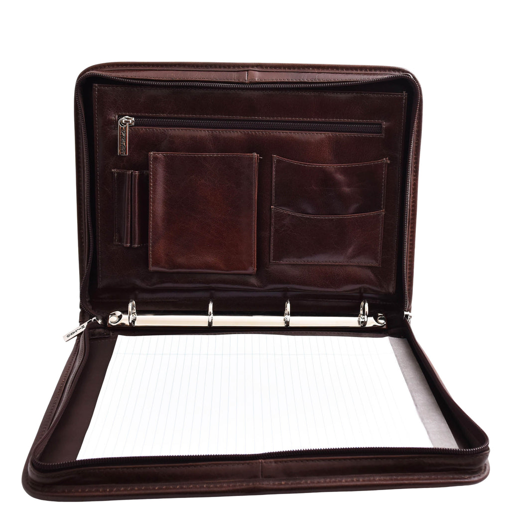 DR482 Real Leather Portfolio Ring Binder Case Brown 7