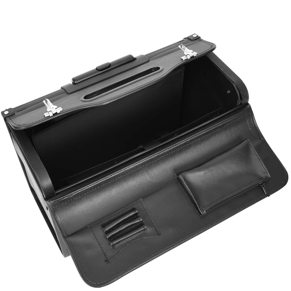 DR637 Durable Leather Cabin Wheeled Pilot Case Executive Laptop Bag Black 7