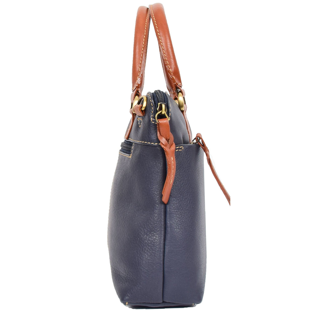 DR617 Women's Full Grain Leather Small Trendy Hobo Bag Navy 7