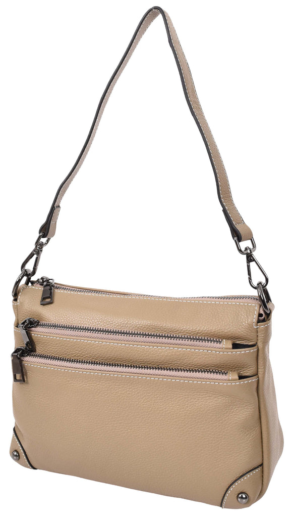 Adalynn Women's Real Leather Cross-Body Organiser Shoulder Bag Beige-6