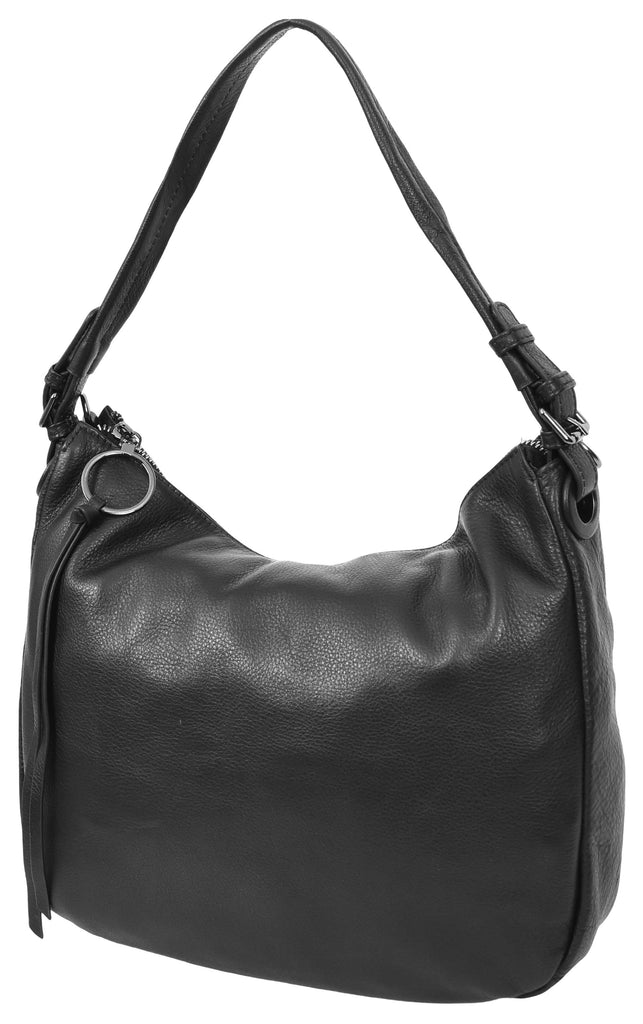 Ottawa Women's Genuine Leather Hobo Style Shoulder Handbag  Black-5