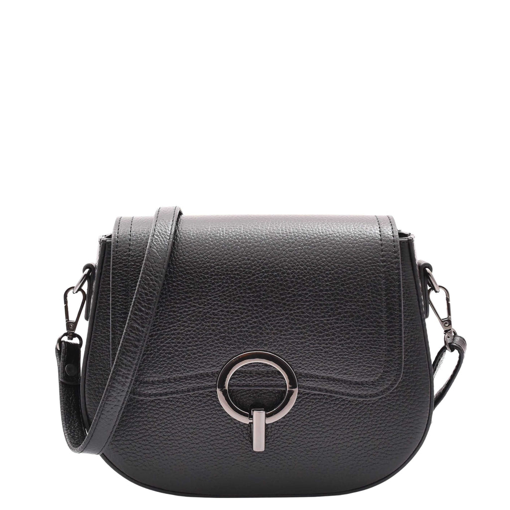 DR578 Women's Genuine Leather Small Sized Cross Body Bag Black 7