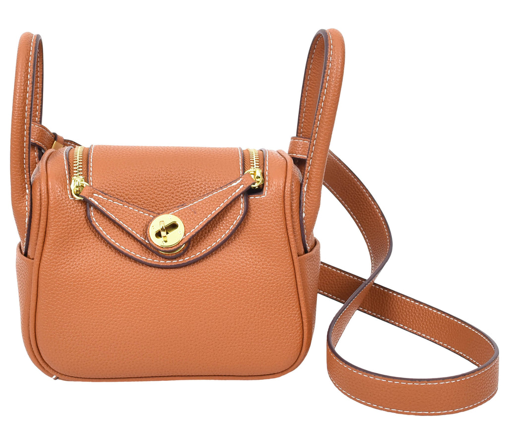 Regina Women's Faux Leather Mini Shoulder Strap Bag Brown-7