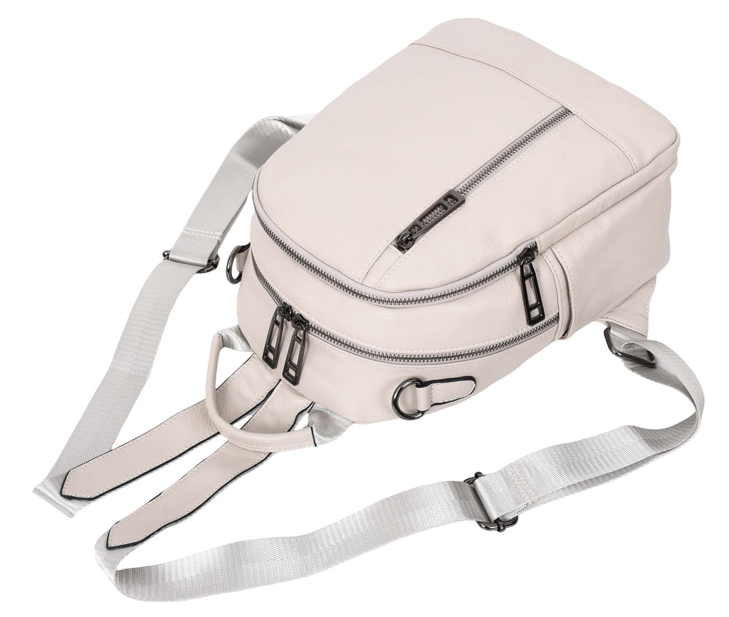 Calgary Women's Organiser Genuine Leather Backpack Off White-7