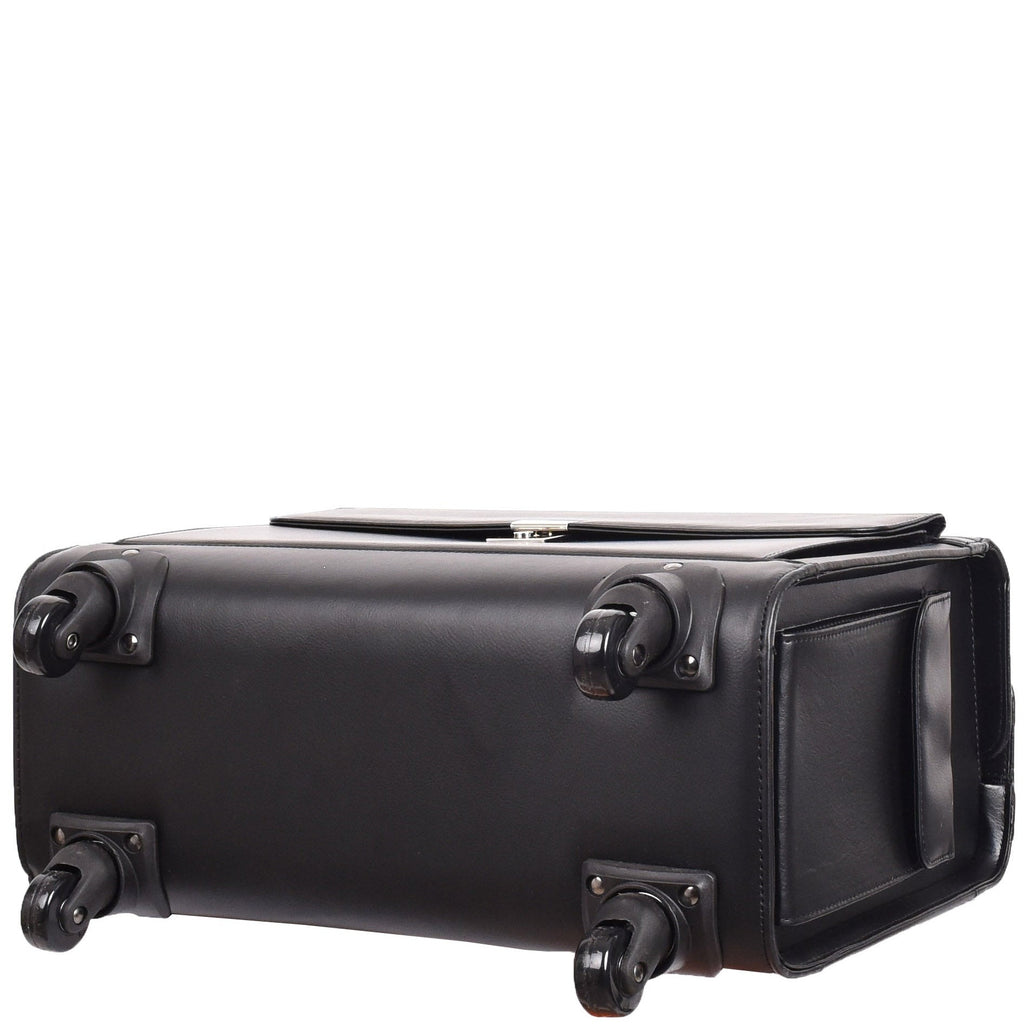 DR689 Leather Cabin Bag Four Wheel Carry on Pilot Case Black 10