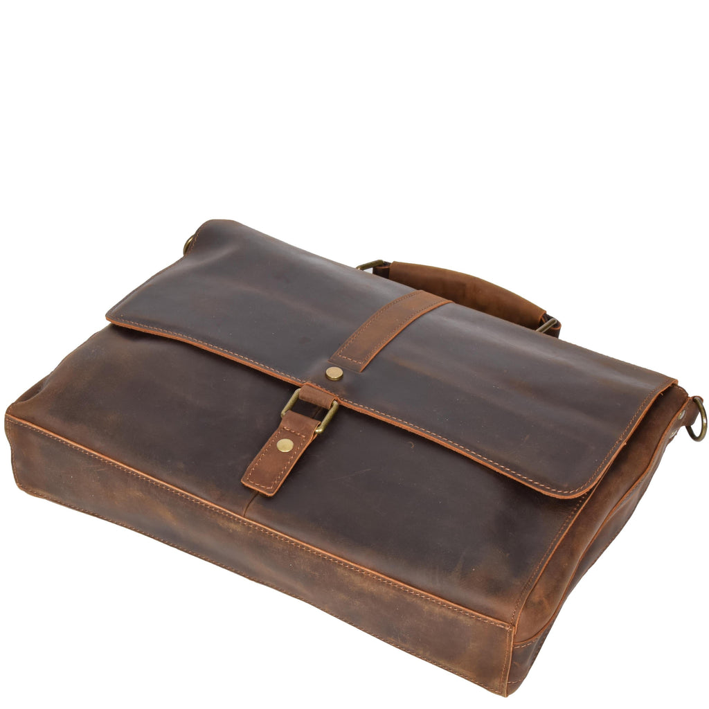DR653 Men's Cross Body Bag Real Leather Vintage Briefcase Tan 7