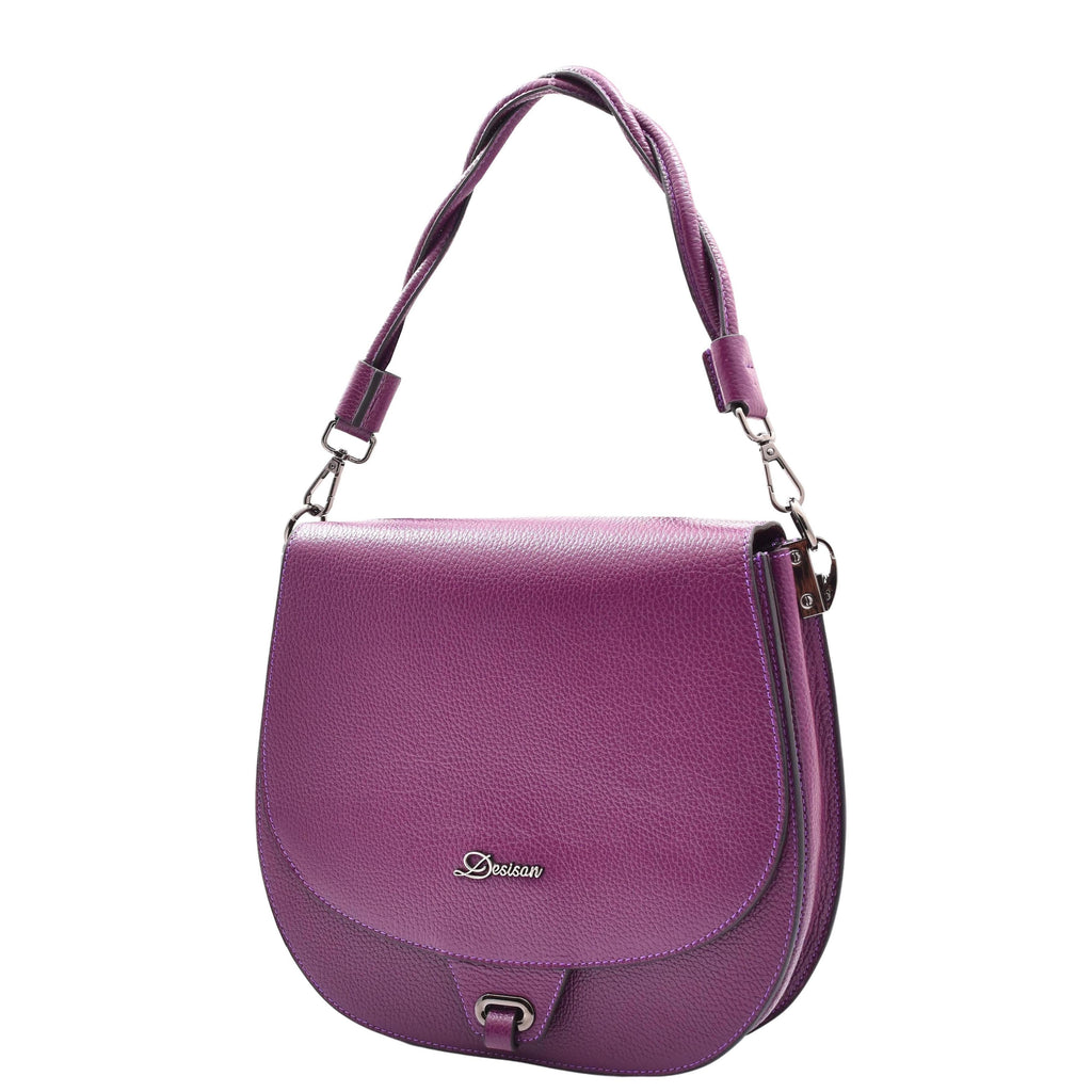 DR581 Women's Real Leather Twist Handle Shoulder Bag Purple 7