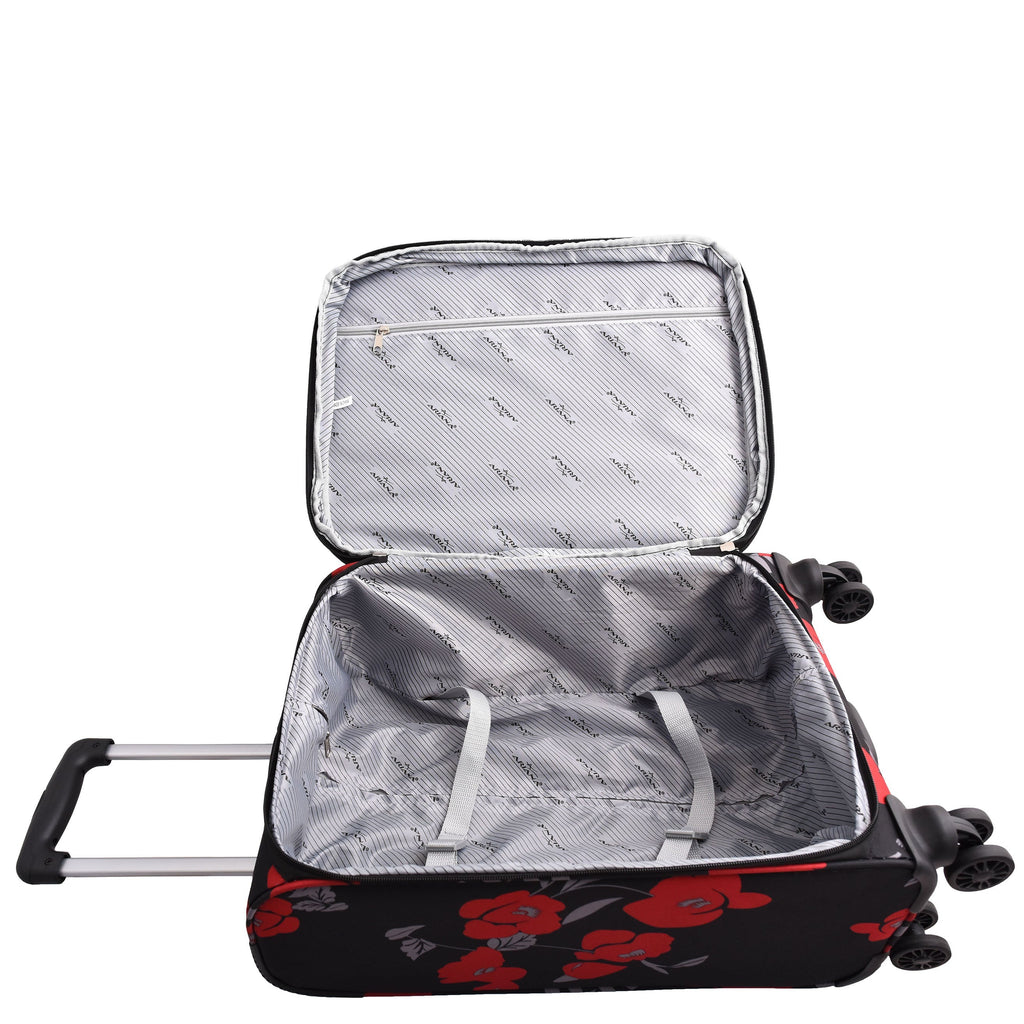 DR630 Soft Shell 4 Wheel Flower Print Expandable Cabin Suitcase Black 7