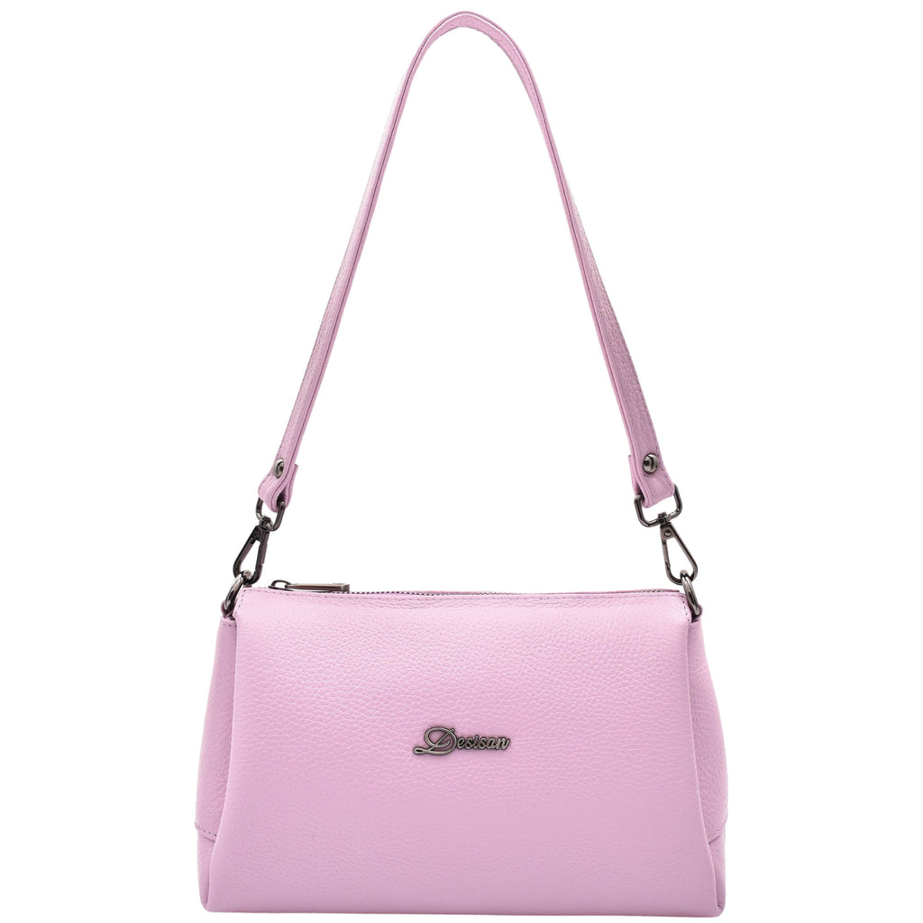 DR597 Women's Genuine Leather Small Zip Handbag Shoulder Bag Lilac 7