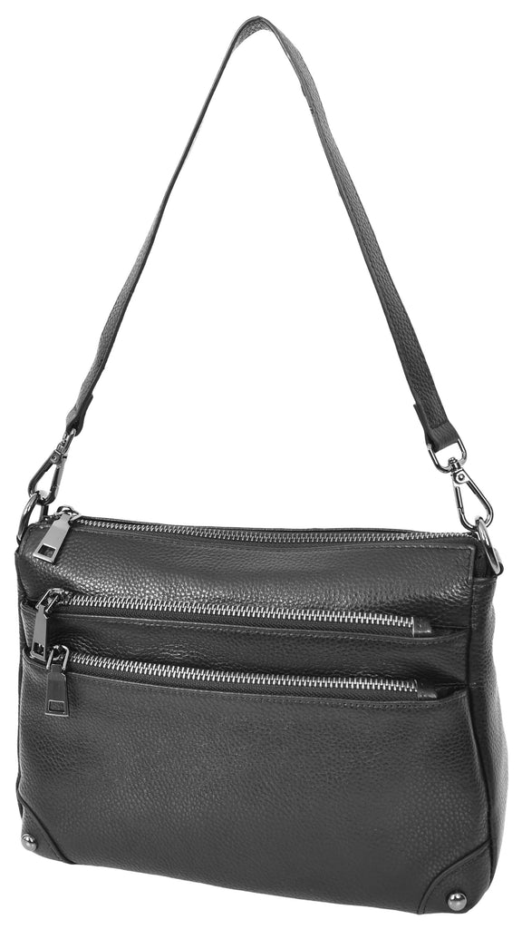 Adalynn Women's Real Leather Cross-Body Organiser Shoulder Bag Black-7