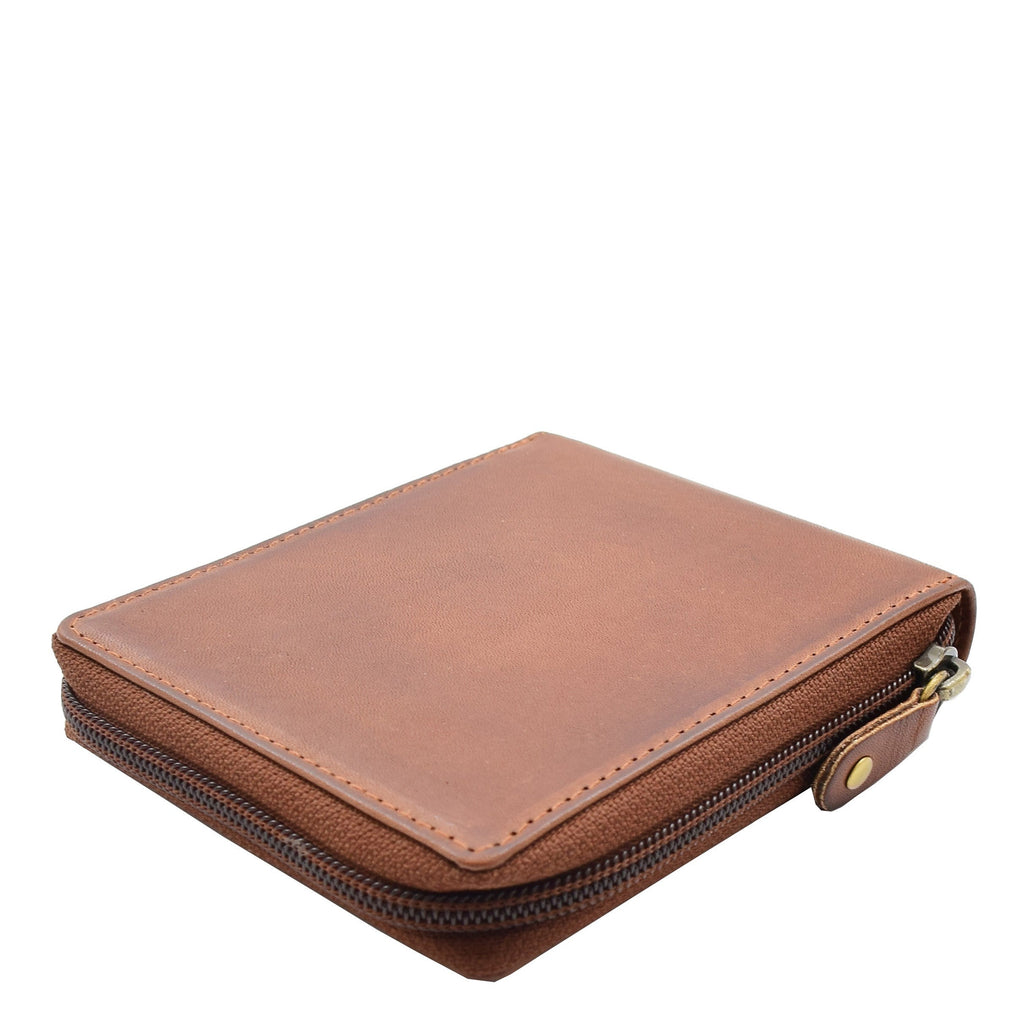 DR663 Men's Real Leather Zipper RFID Wallet Brown 7