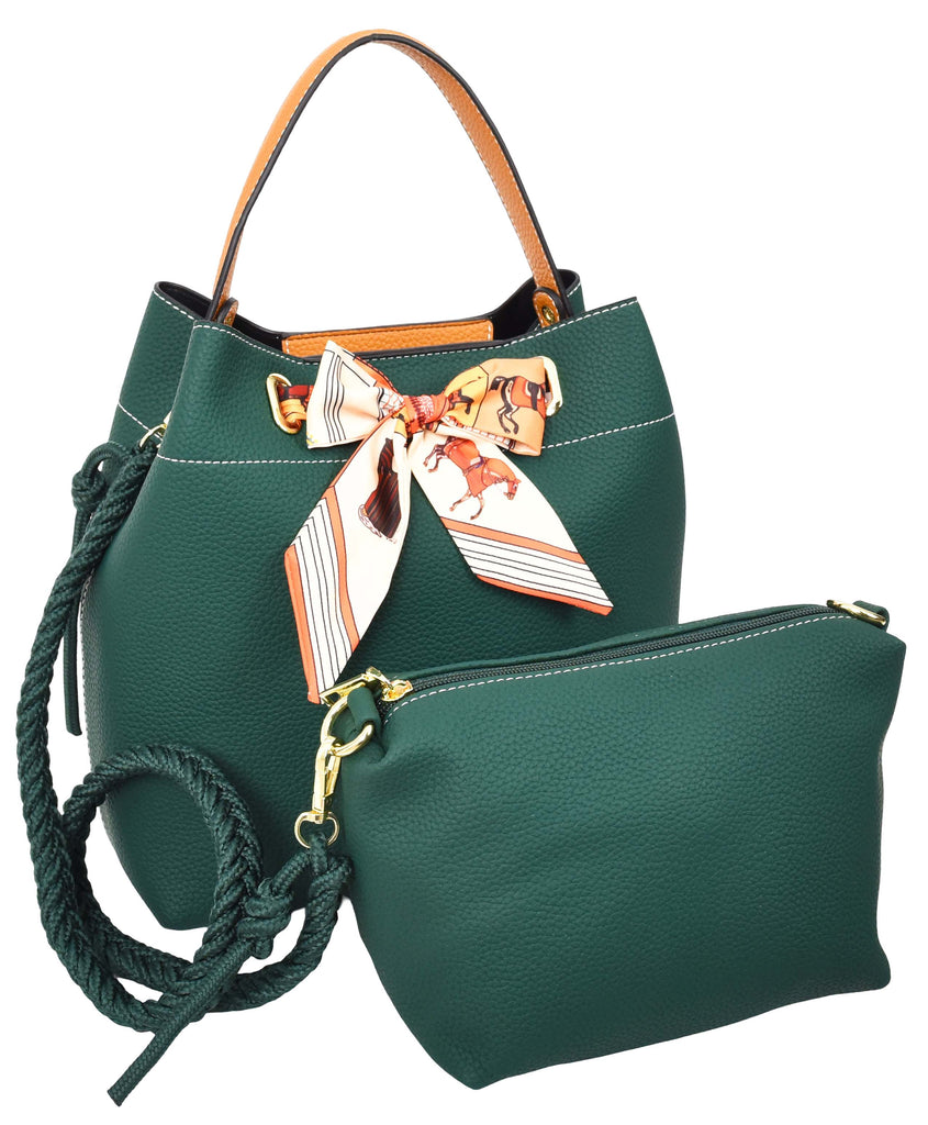 Adele  Women's Faux Leather Large Tote Cosmetics Shoulder Bag Green-7