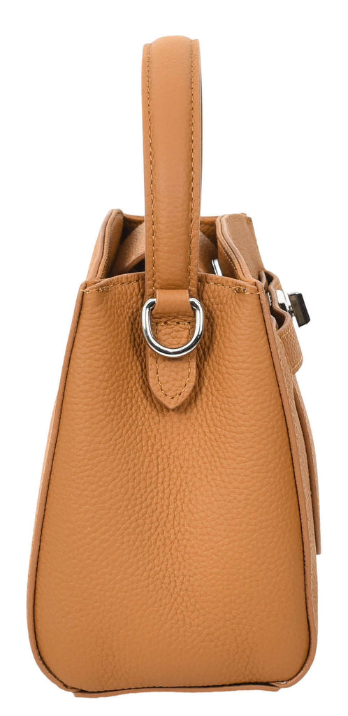 Halifax Women Small Leather Top Handle Shoulder Handbag Tan-7