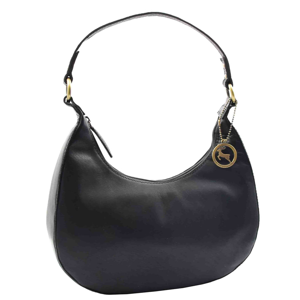 DR557 Women's Real Leather Classic Shoulder Hobo Bag Black 5