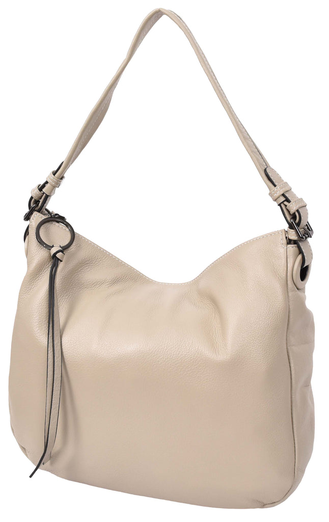 Ottawa Women's Genuine Leather Hobo Style Shoulder Handbag Taupe-7