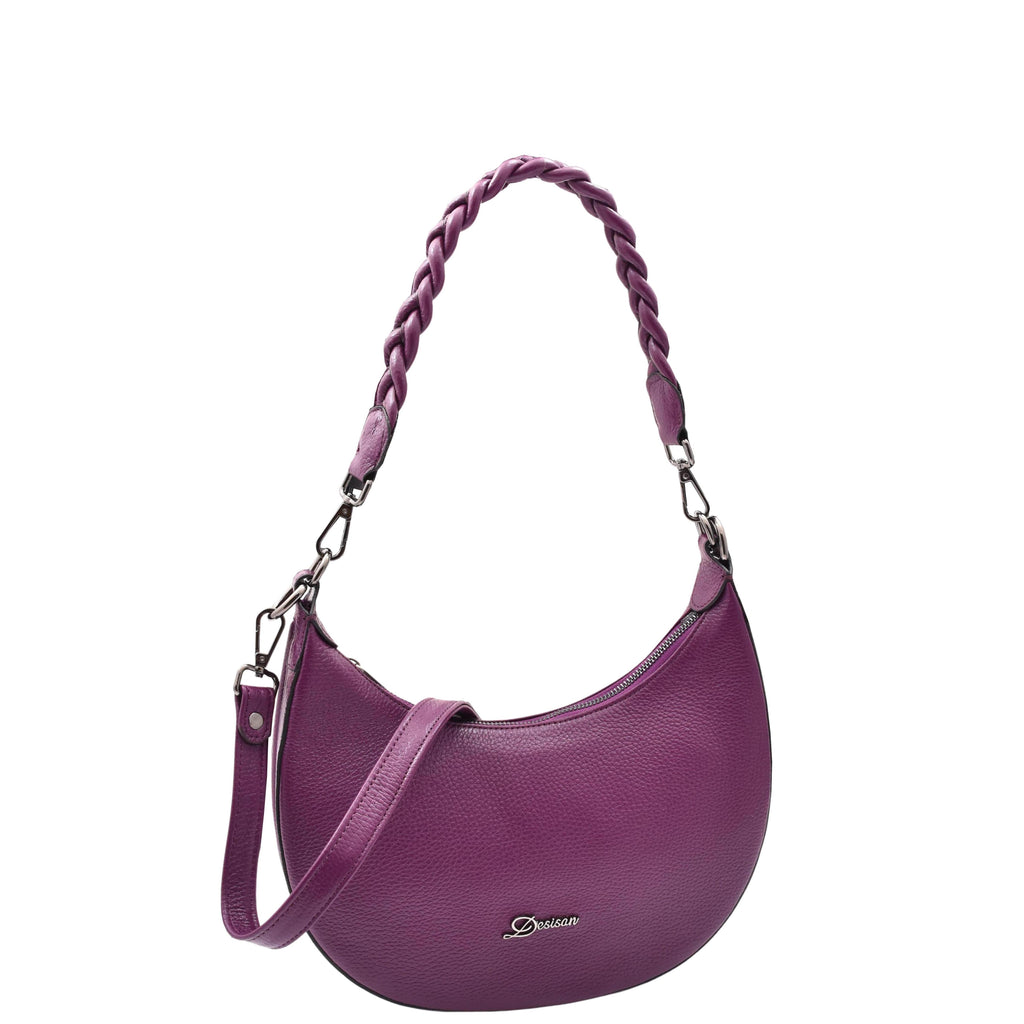 DR579 Women's Leather Cross Body Bag With Twist Handle Strap Purple 7
