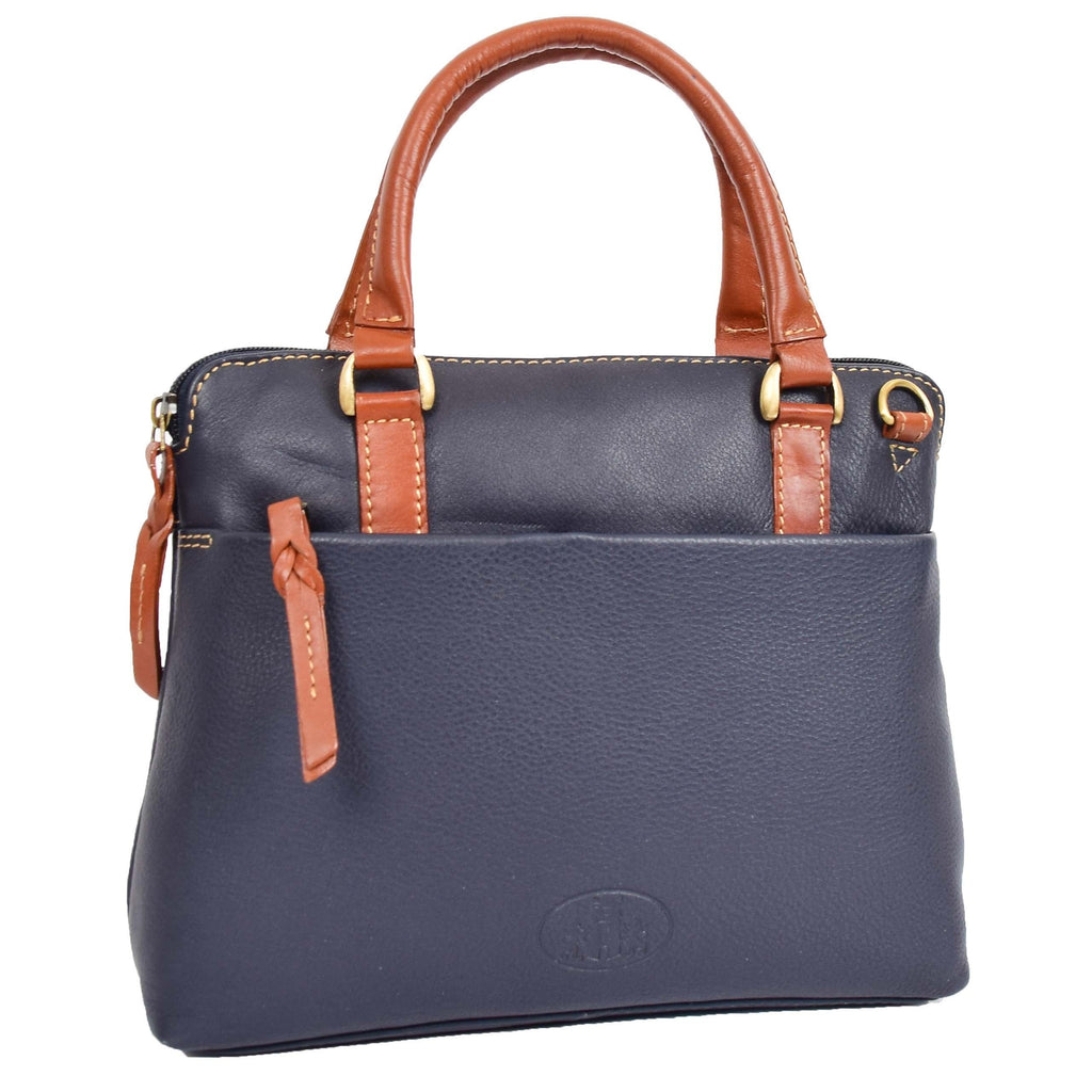DR617 Women's Full Grain Leather Small Trendy Hobo Bag Navy 8