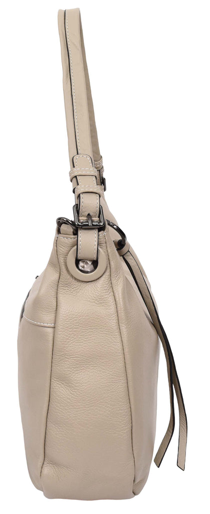 Ottawa Women's Genuine Leather Hobo Style Shoulder Handbag Taupe-8