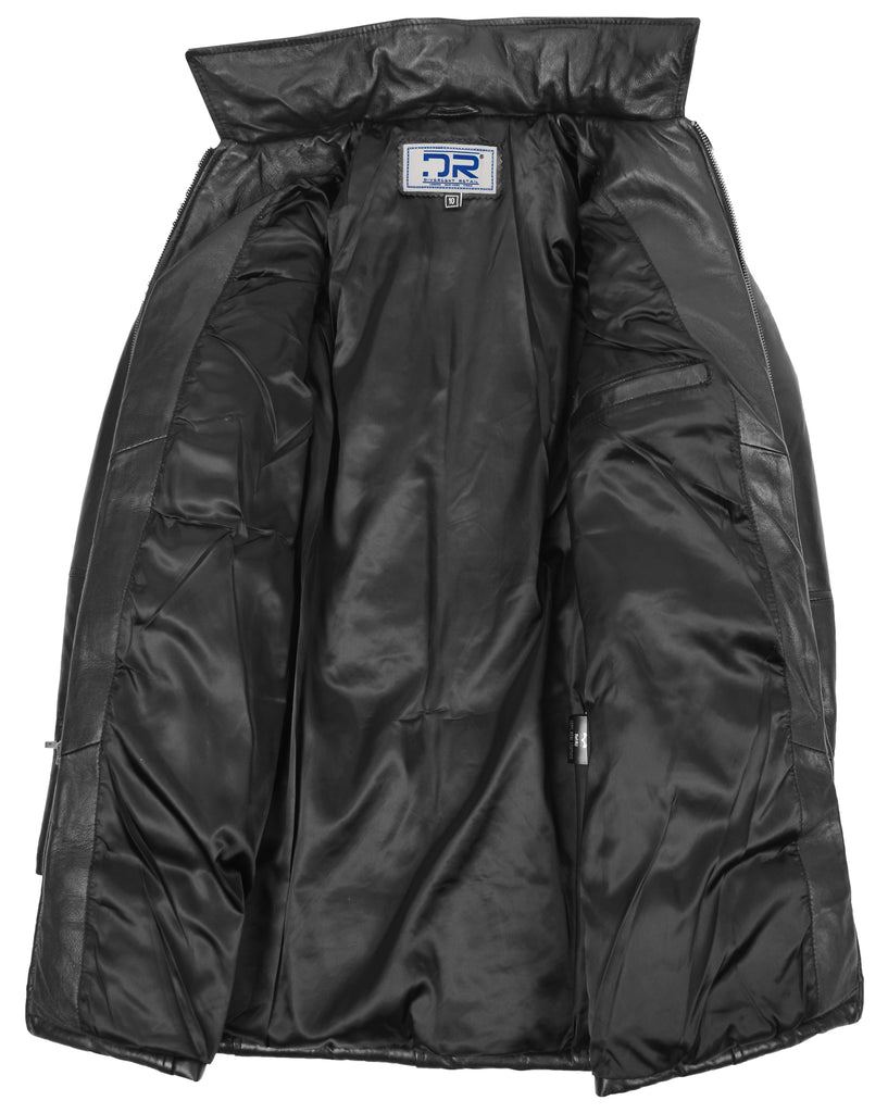 DR254 Women’s Leather 3/4 Length Puffer Coat Black 8