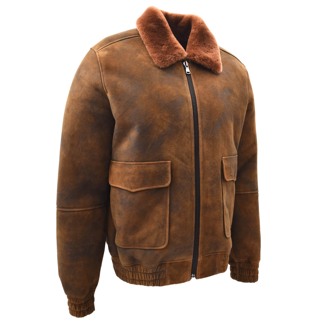 DR594 Mens Real Sheepskin Shearling Jacket Brown Ginger 7