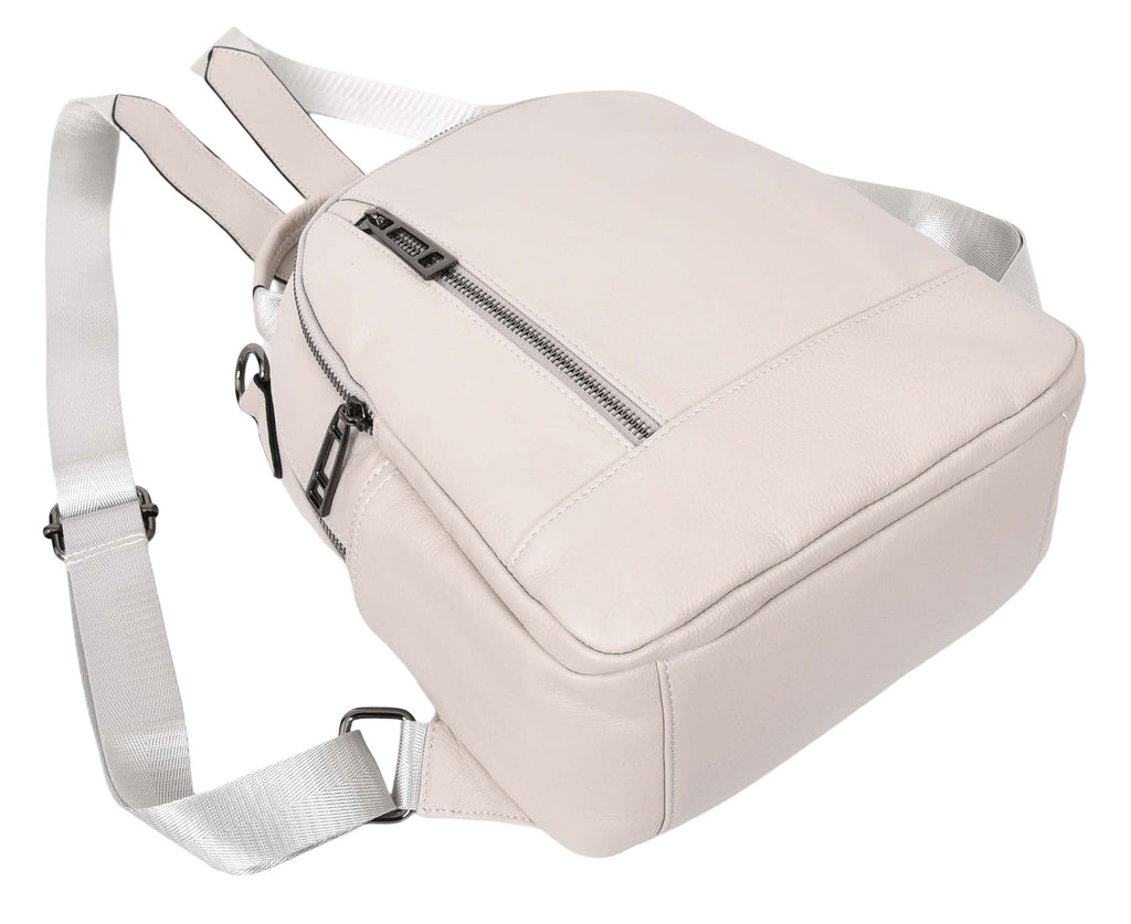 Calgary Women's Organiser Genuine Leather Backpack Off White-8