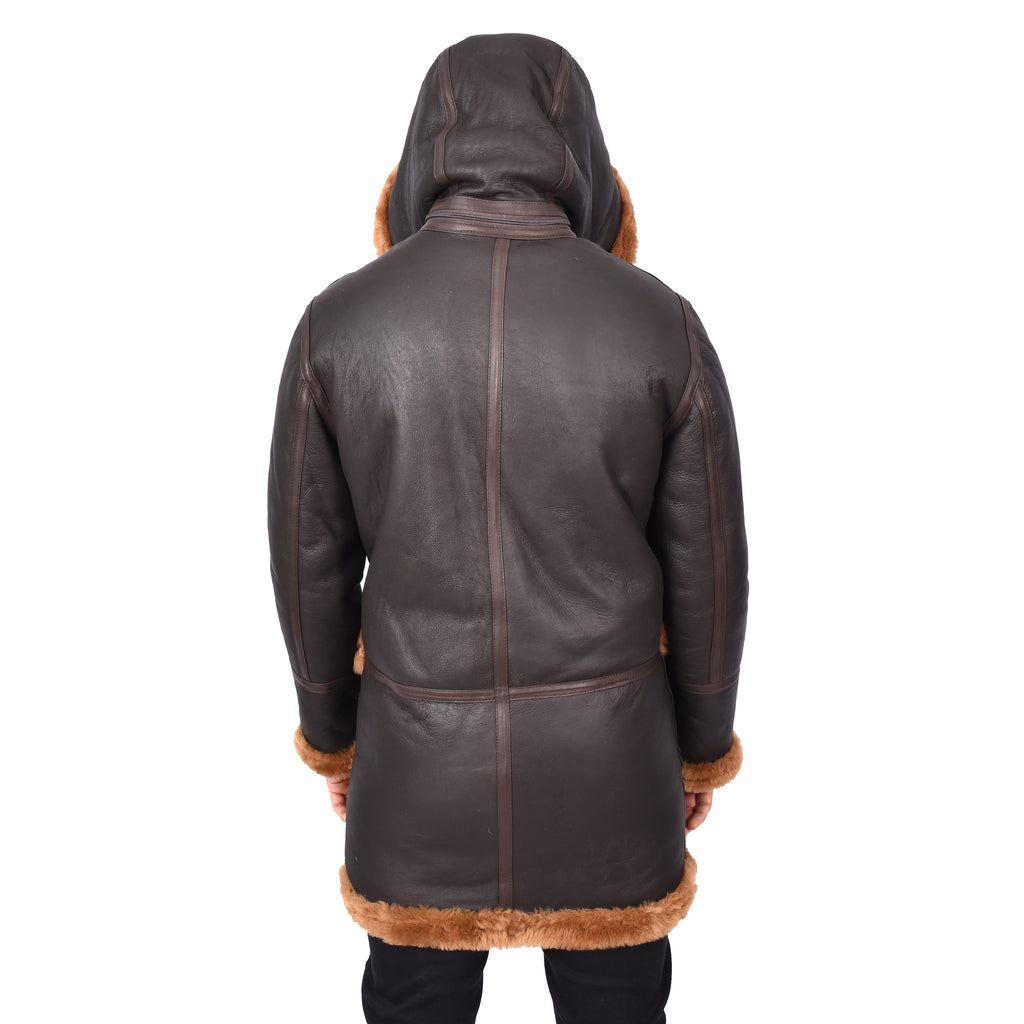 Mens Winter Sheepskin Hooded Duffel Coat ¾ Length Shearling Ronald Brown 7